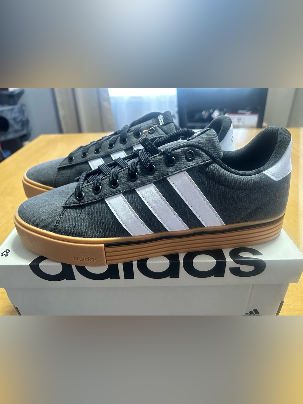 adidas Daily 4.0 Gray Canvas Sneakers with White Stripes and Gum Sole